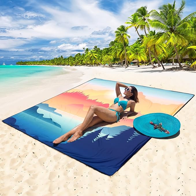 Beach Blanket Waterproof Sandproof Beach Mat 79" X 83"/10'x9'for 2-8 Adults Quick Drying Outdoor