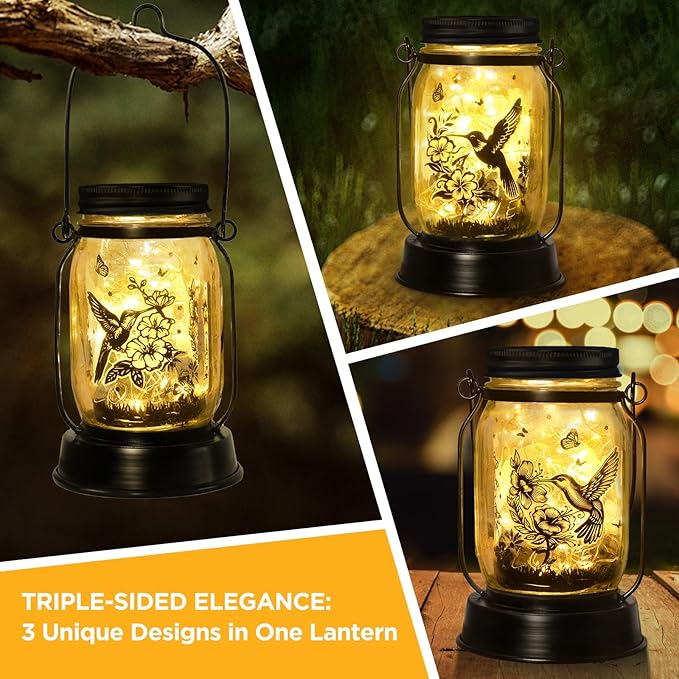 Hummingbird Solar Lantern Outdoor Garden Decor, Gifts for Women Mom Gradma Birthday Gifts, Hanging