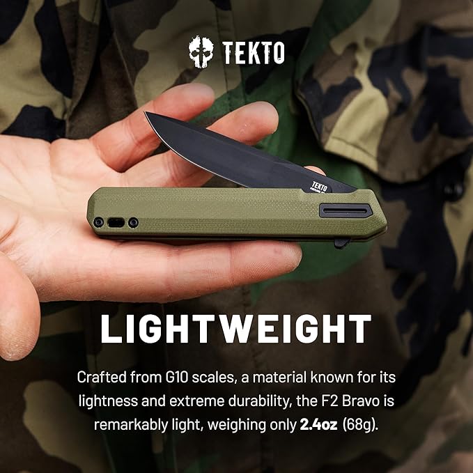 F2 Bravo Folding Pocket Knife - D2 Steel Blade, Ceramic Ball Bearings - EDC - Snap, Swift Flip for