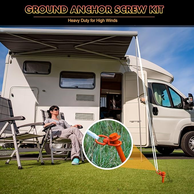 8 Pcs Ground Anchors Screw in, 12 Inch Heavy Duty Tent Stakes with Trampoline Anchor Hook Ground
