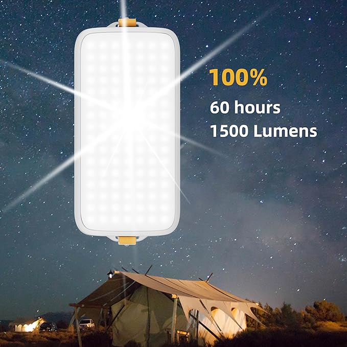 Portable 1500LM LED Camping Lantern,10000mAh Rechargeable Battery, 3 Light Modes,Brackets,Magnetic