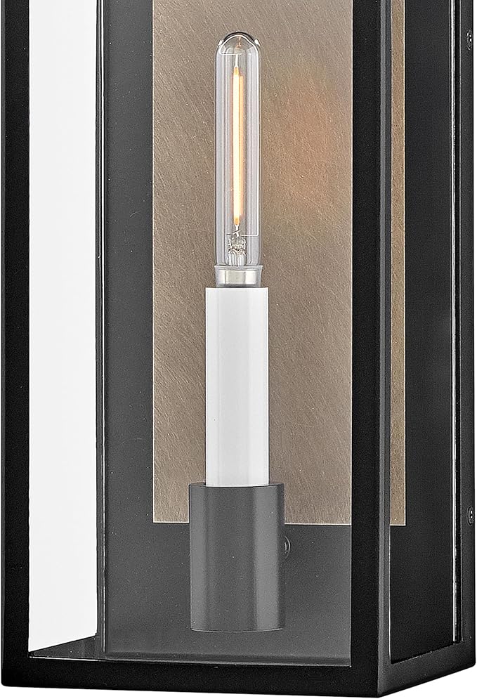 Hinkley Campbell Medium Wall Mount Outdoor Lantern - Clear Glass, Aluminum - Black Finish and