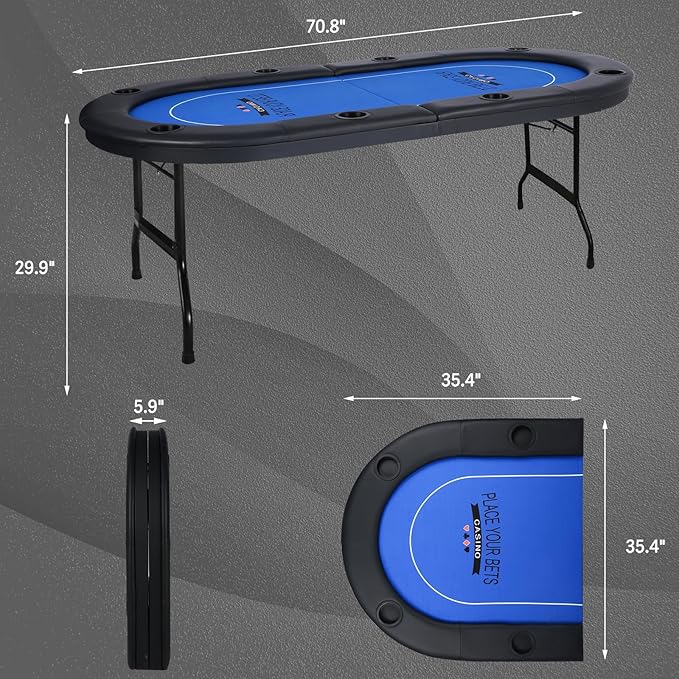 Upgraded 8 Player Poker Table with Plastic Cup Holder, Foldable Texas Hold'em Table, Portable