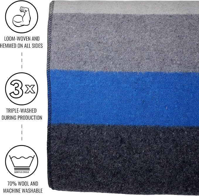 Arcturus Rainier Wool Blanket - 4.5lbs Warm, Heavy, Washable, Large | Great for Camping, Outdoors