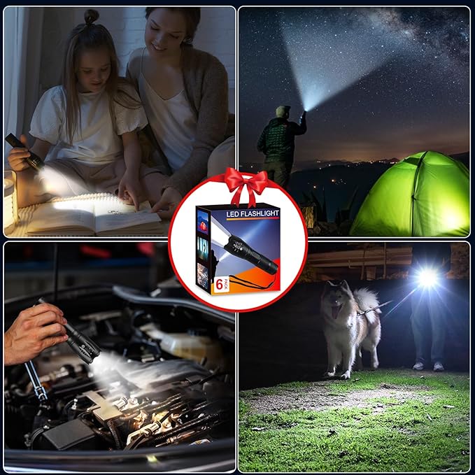 6Pack LED Flashlights High Lumens, 5Mode Tactical Flashlight for Home, Small Flashlights Powerful