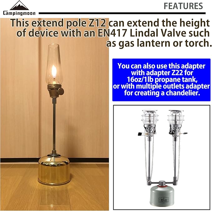 CAMPINGMOON Extension Pole Rod for Camping Lantern with Hole Punch for Empty Canister Z12/Z14 (Hole