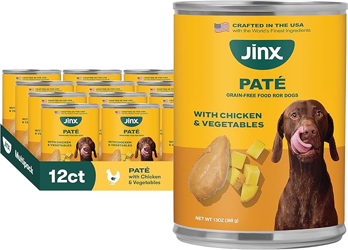 Jinx Premium Wet Dog Food Cans - Chicken & Vegetables Pate - Grain-Free Canned Dog Food Pate &