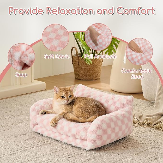 Hollypet Cat Bed Fluffy Plush Mutifuctional Double-Layer Soft Pet Couch Orthopedic Sofa Nest Beds
