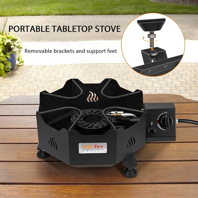 ONLYFIRE Portable Gas Burner with Adjustable Removable Legs, Propane Camping Stove for Backyard RV