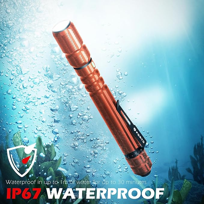 FORTO Rechargeable Pen Light Flashlight, 400 Lumens Small Pocket Flashlight with Clip, IP67