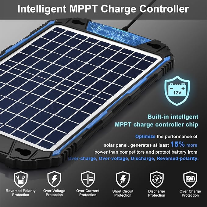 SUNER POWER Waterproof 10W 12V Solar Battery Charger & Maintainer Pro, Built-in UltraSmart MPPT
