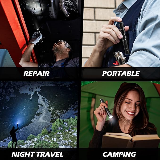 FORTO LED Pen Light, 200 Lumens Pocket Flashlight, IP67 Waterproof, 2 Modes, 2 Pack with AAA