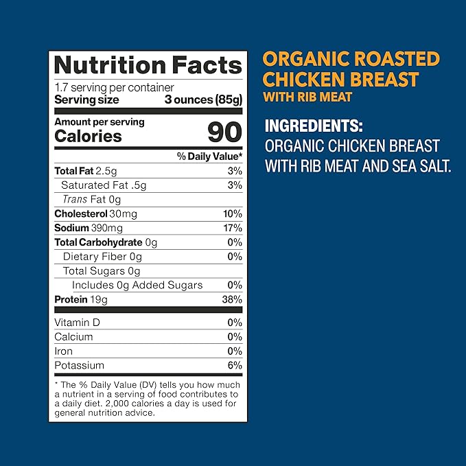 Wild Planet Organic Roasted Chicken Breast With Rib Meat, Skinless and Boneless, Sea Salt, Free