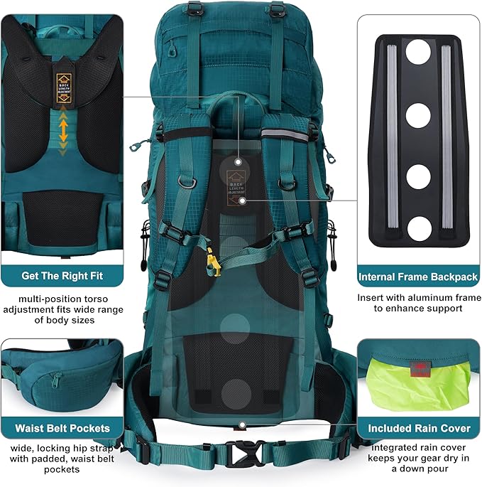 N NEVO RHINO Internal Frame Hiking Backpack 50/60/65/70/80L, Mountain Climbing Camping Backpack