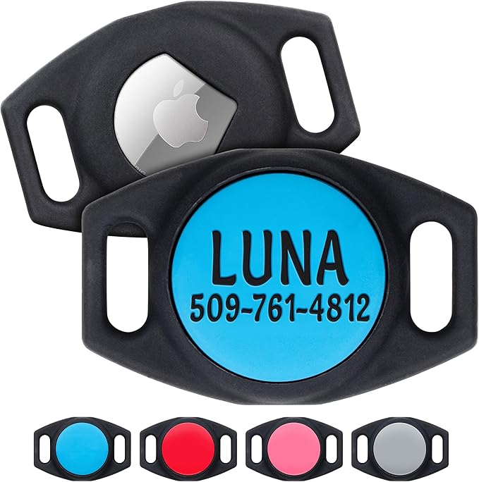 GoTags Personalized AirTag Dog Collar Holder, Engraved Tracker Case for Pet Collar, Custom Text