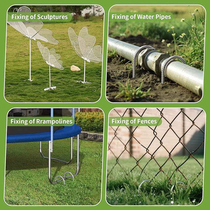 12 Inch Tent Stakes - Durable Galvanized Carbon Steel Trampoline Stakes, Garden Stakes with Thread