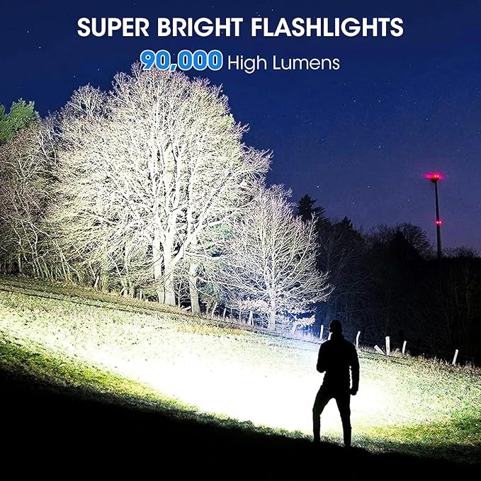 Flashlights Rechargeable LED High Lumens - 4 Pack 90,000LM Super Bright Flashlight, Adjustable