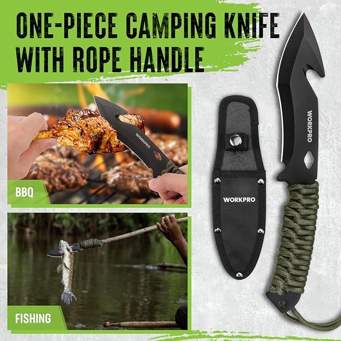 WORKPRO Camping Hatchet & Machete with Sheath, Camping Axe and Fixed Blade Hunting Knives with