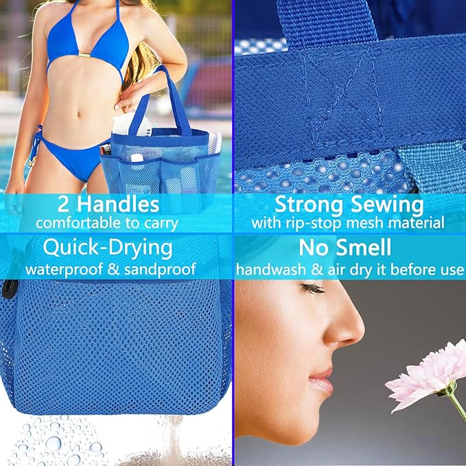 Mesh Shower Caddy Portable for College Dorm Room Essentials, 8-Pocket Large Shower Basket Tote Bag