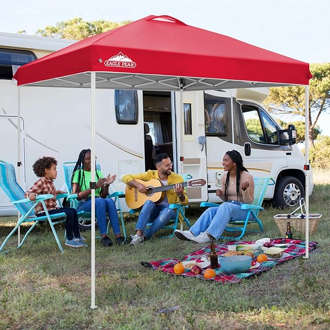 EAGLE PEAK Pop Up Canopy Tent with Wheeled Carry Bag, 8 Stakes, 4 Ropes, Easy Set Up Tent Canopy