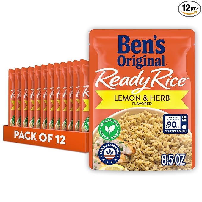 BEN'S ORIGINAL READY RICE??Lemon and Herb Flavored Rice, Easy Dinner Side, 8.5 oz Pouch (Pack of 12)
