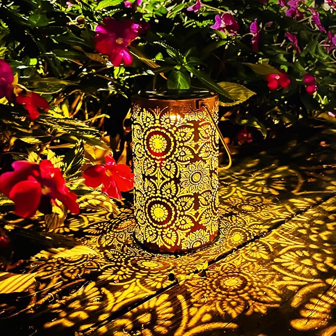 Solar Lanterns Outdoor Hanging Lantern Lights,Sunflower Metal Decor Lanterns-Waterproof LED