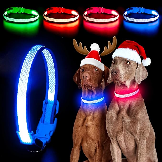 YFbrite Light up Dog Collar, USB Rechargeable LED Puppy Collar Super Bright Adjustable Glowing Dog