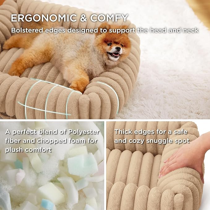 Bedsure Washable Dog Bed for Medium Dogs - Cute Furry Puppy Beds, Rectangle Orthopedic Corduroy