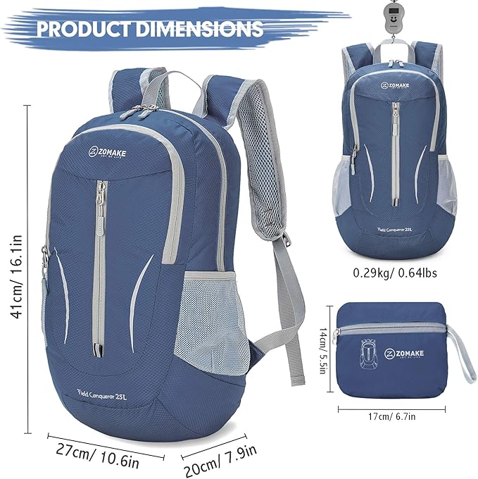 ZOMAKE Ultra Lightweight Packable Backpack 25L - Foldable Hiking Backpacks Water Resistant Small