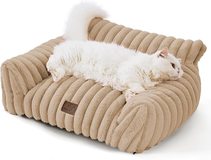 Bedsure Cute Cat Couch for Pets - Fluffy Cat Sofa with Premium Soft Corduroy Fleece, Fuzzy Pet