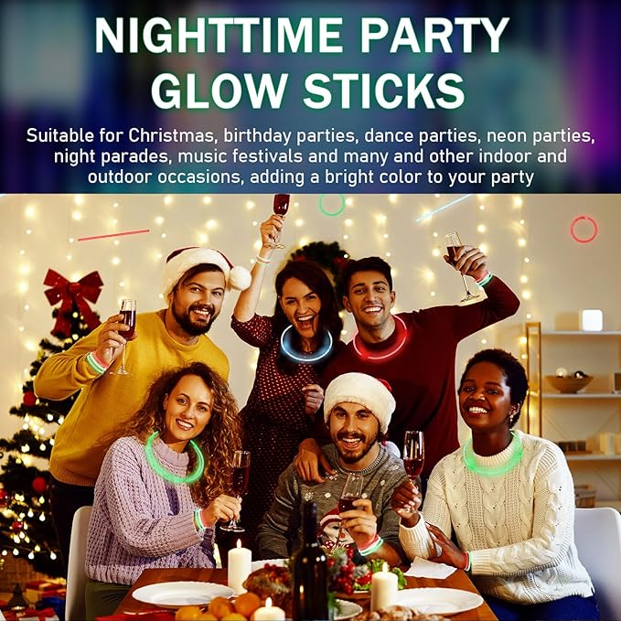 Hanaive 300 Pcs Glow Sticks Bulk 8 Inch Glow in The Dark Party Favors Neon Bracelets and Necklaces