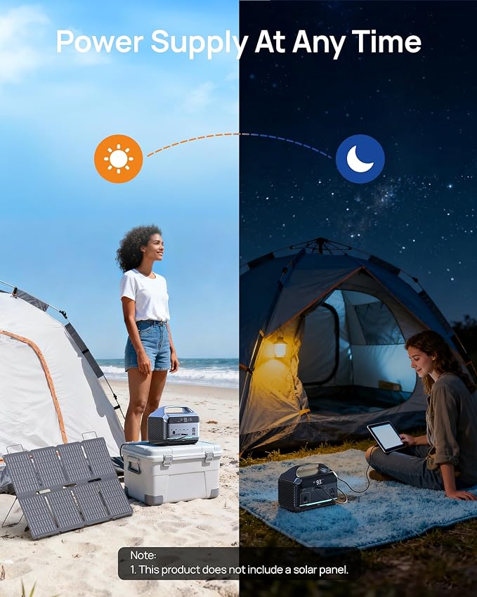 DaranEner Portable Power Station, Outdoor 288Wh(90,000mAh) LiFePO4 Battery, 600W(1200W Surge) AC