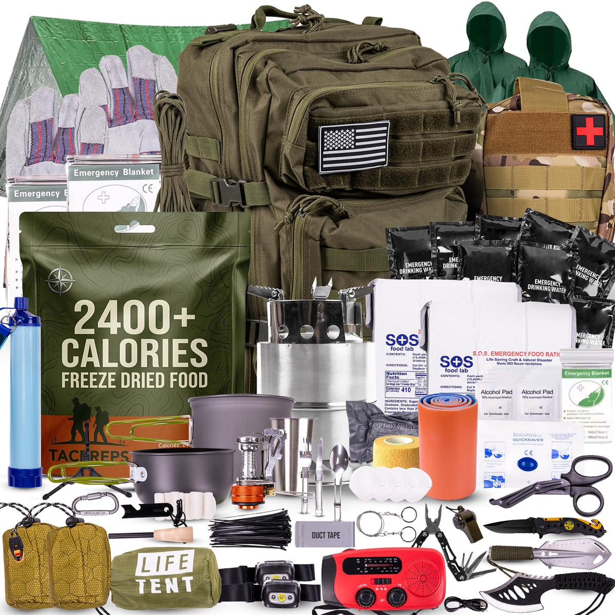 TacPreps Bug Out Bag Backpack Survival Kit, Prepper Emergency Survival Gear