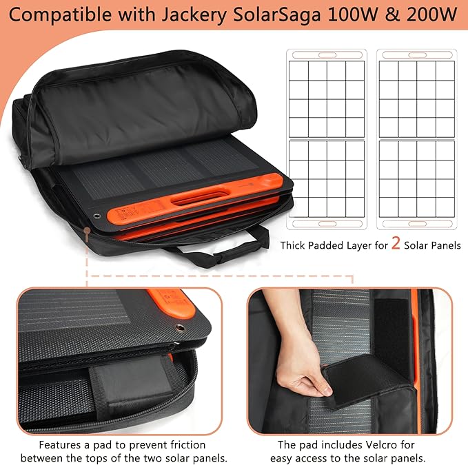 Solar Panel Storage Bag Compatible with 2 Jackery 200W, Padded Portable Solar Panel Travel Bag