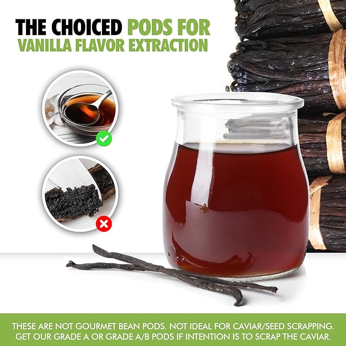 2oz Grade B Organic Madagascar Vanilla Beans for extract. Certified USDA Organic. 5"-7" by