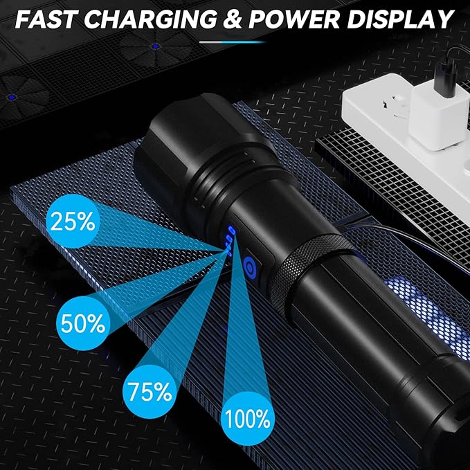 Rechargeable Flashlight, 99,000 Lumens Super Bright Flash Light, 7 Modes with COB Work Light, IPX6