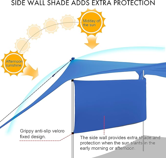 Beach Canopy Tent Shade with Sidewalls 10x10FT, 6.6FT Tall, UPF50+ Sun Shelter, Windproof & Water