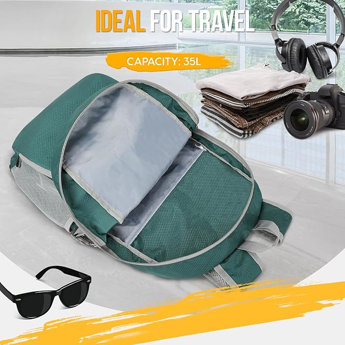 ZOMAKE Lightweight Packable Backpack 35L, Light Foldable Backpacks Water Resistant Collapsible