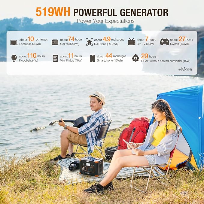 500W Portable Power Station, GRECELL Solar Generator 519Wh (Peak 1000W) Lithium Battery Power