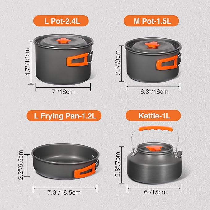 REDCAMP 6/10/11/12/14/15/19 PCS Camping Cookware Mess Kit Camping Gear Campfire Utensils