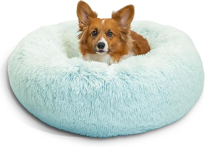Best Friends by Sheri Original Calming Donut Dog and Cat Bed, Shag Faux Fur, Baby Blue, (30in x