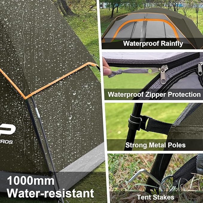 CAMPROS CP Tent 8 Person Camping Tents, Waterproof Windproof Family Tent with Top Rainfly, Large