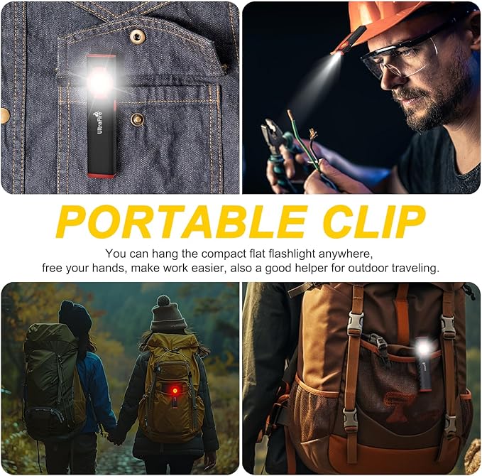 ULTRAFIRE EDC Flat Flashlight, 300 Lumen Rechargeable Magnetic Compact Pocket Light with Clip