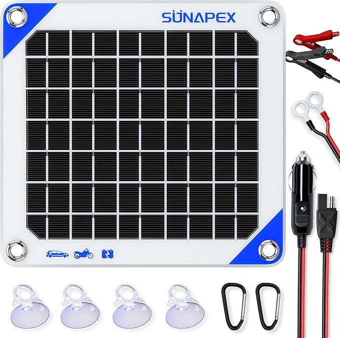 SUNAPEX Solar Battery Charger Maintainer, 5W 12V Portable Waterproof Solar Panel Trickle Charger