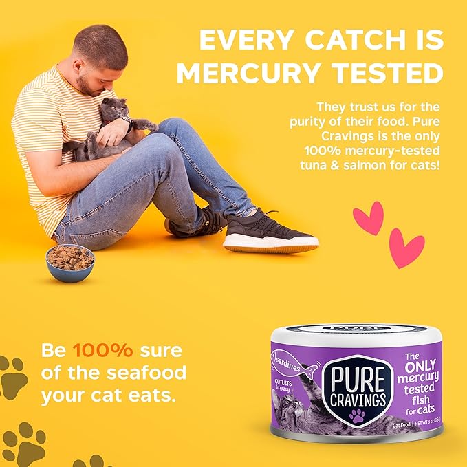 Pure Cravings Wet Cat Food Canned Sardines Cutlets in Gravy, Every Catch is Mercury-Tested, Moist