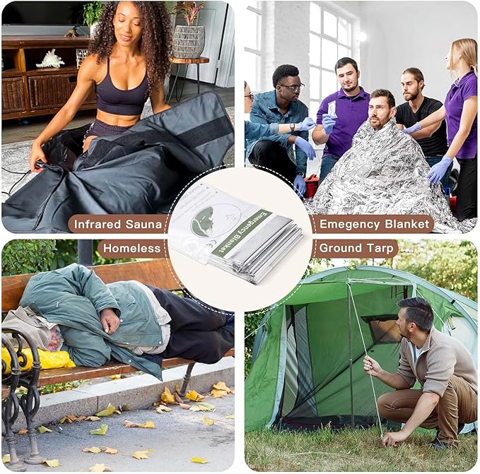 Kanayu 100 Pack Emergency Thermal Blankets Bulk 64 x 84 Disposable Foil Space Blankets for Survival