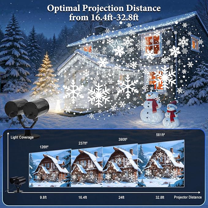 2025 Upgraded Snowflake Christmas Projector Lights Outdoor, Dual Head Snowflake Projector Lights