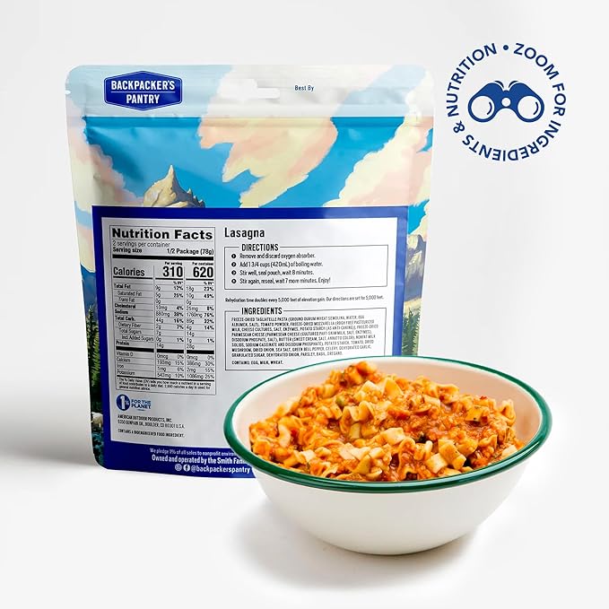 Backpacker's Pantry Lasagna - Freeze Dried Backpacking & Camping Food - Emergency Food - 28 Grams