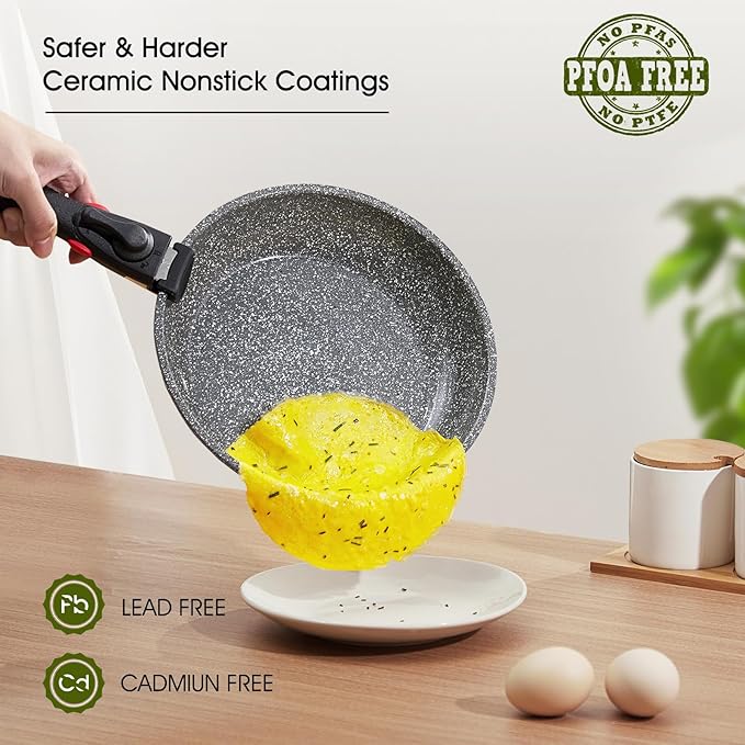 ROSSETTO 7pcs Pots and Pans Set Non Stick from France, Ceramic Cookware Set with Removable Handle