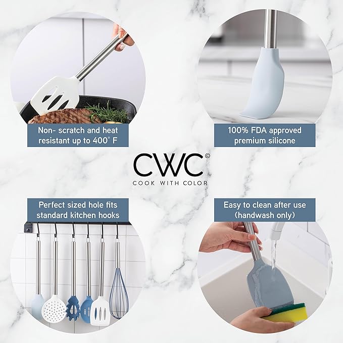 COOK WITH COLOR Silicone Cooking Utensils, Kitchen Utensil Set, Easy to Clean Silicone Kitchen